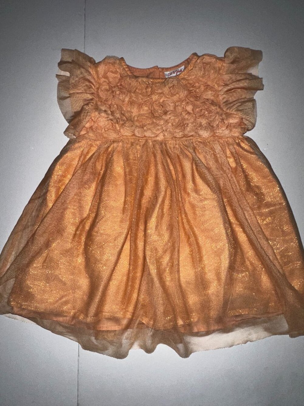 Toddler Girls Short Sleeve Dress Shimmery 3D flowers Cat & Jack Peach Orange 4T